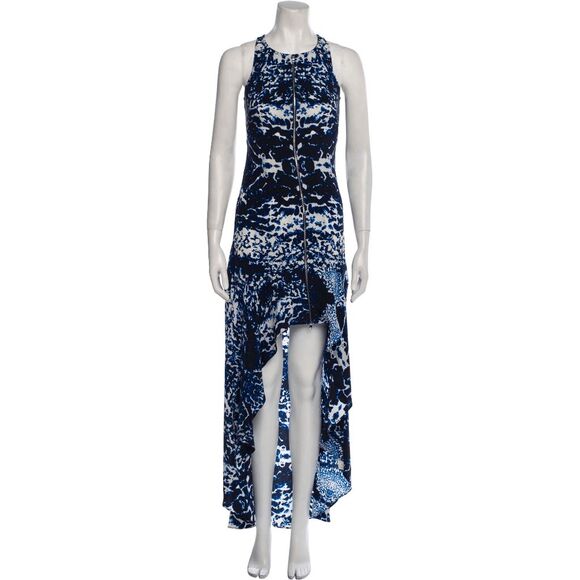 Intermix Blue Silk Printed High-Low Maxi Dress Women’s Petite Sleeveless Evening - Picture 1 of 2
